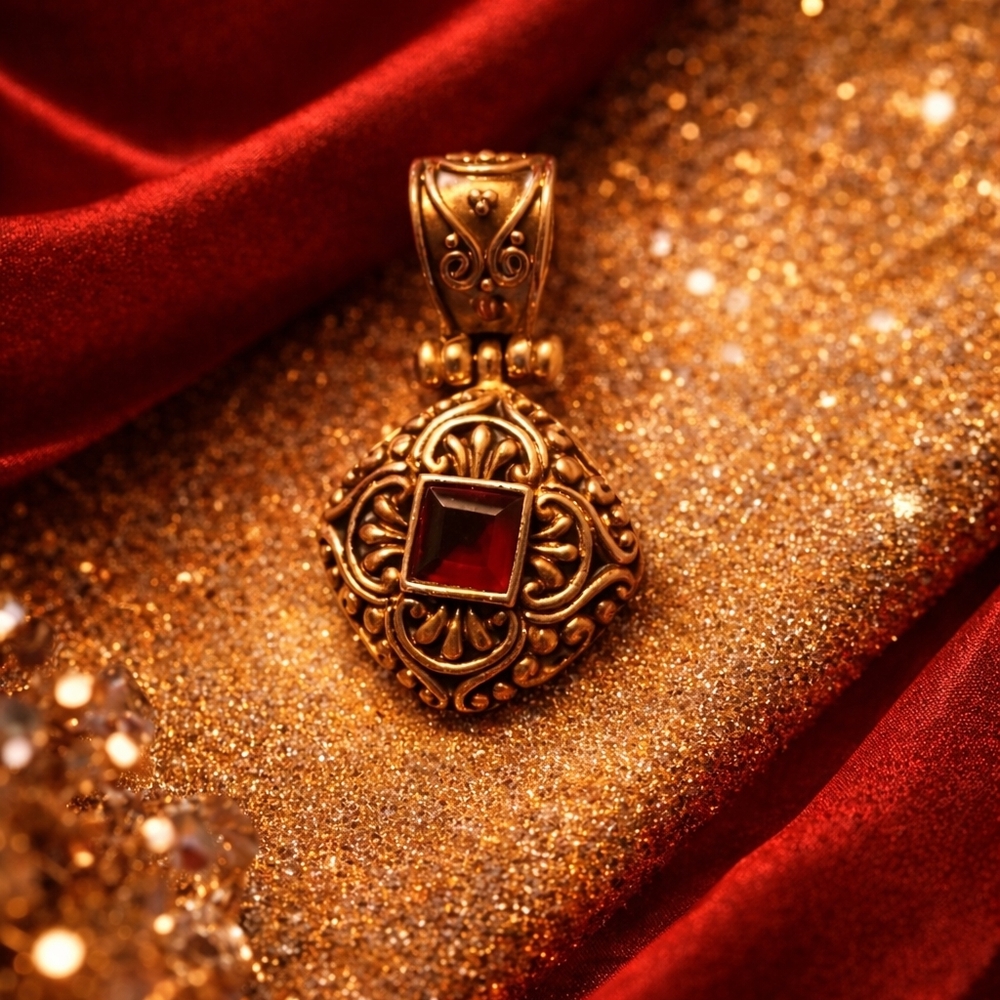 Elegant Gold Pendant with Red Gemstone  925 Silver